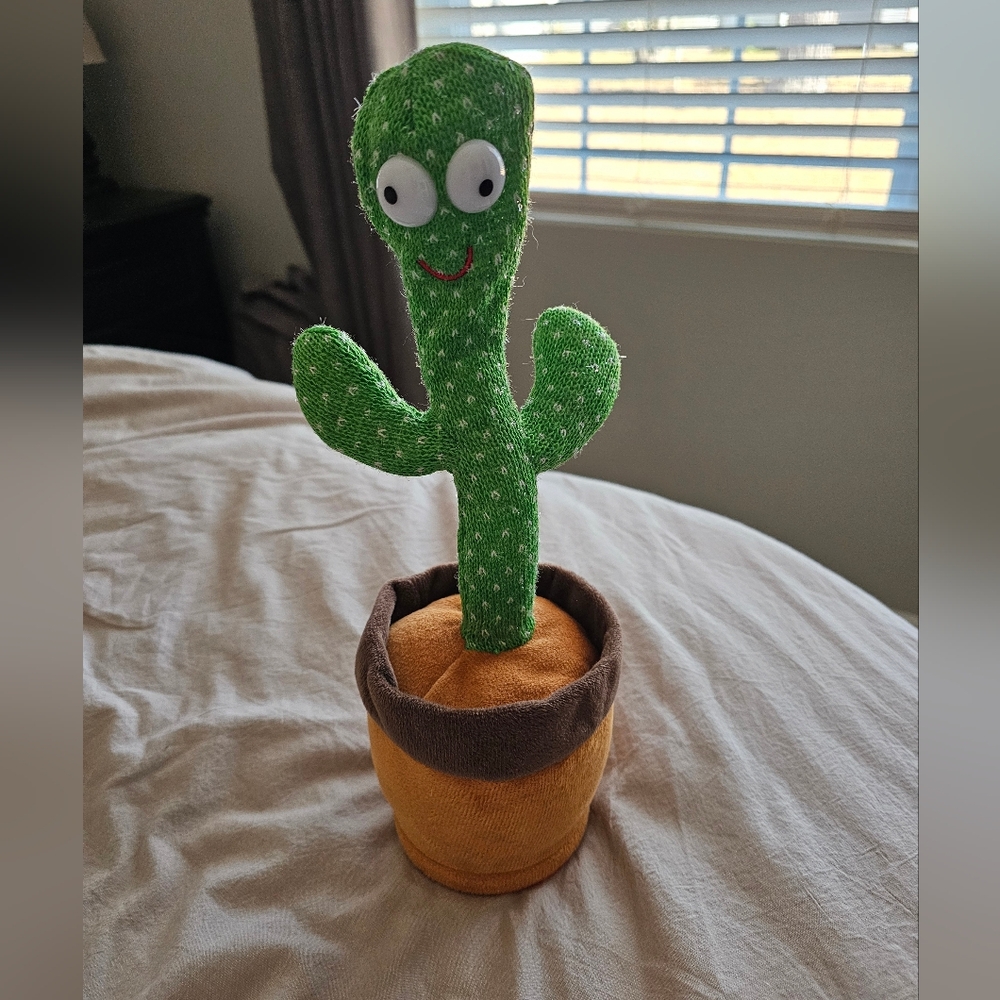 Talking, Dancing, Light Up Green Plush Cactus Toy in Brown Pot - Kids Plush Toy